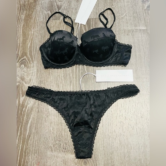 STELLA MCCARTNEY**Underwired Silk Black Bra 34B + Thong Sm.**$280 - Picture 1 of 9